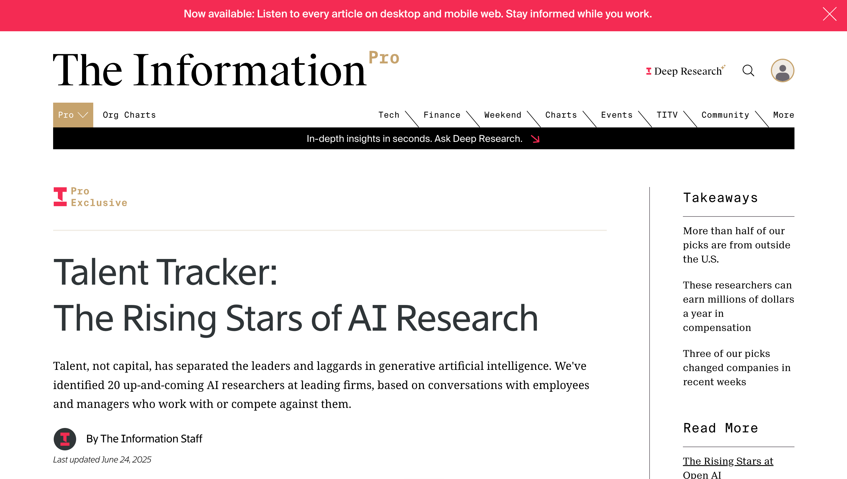 Talent Tracker: The Rising Stars of AI Research, last updated June 24, 2025